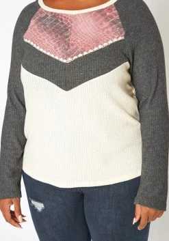 Plus Size Color Block Long Sleeve Knit Top -Asoph Sales Shop 2018636 128 4