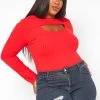 Plus Size Ribbed Knit Long Sleeve Top