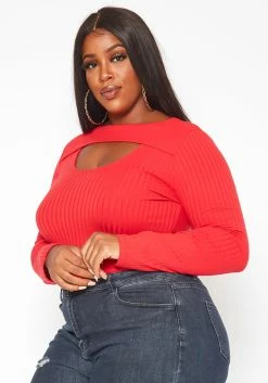 Plus Size Ribbed Knit Long Sleeve Top -Asoph Sales Shop 2018668 110 2