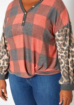 Plus Size Pattern Splice V Neck Shirt -Asoph Sales Shop 2018754 110 4