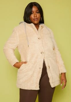 Plus Size Faux Fur Button Front Hooded Jacket -Asoph Sales Shop 2018758 204 1
