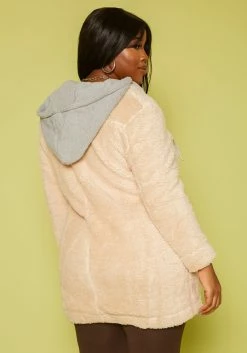 Plus Size Faux Fur Button Front Hooded Jacket -Asoph Sales Shop 2018758 204 3