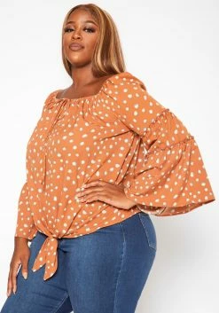 Plus Size Polka Dotted Flare Sleeve Top -Asoph Sales Shop 2018760 138 3