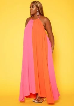 Plus Size Color Splice Flare Maxi Dress -Asoph Sales Shop 2018762 128 2