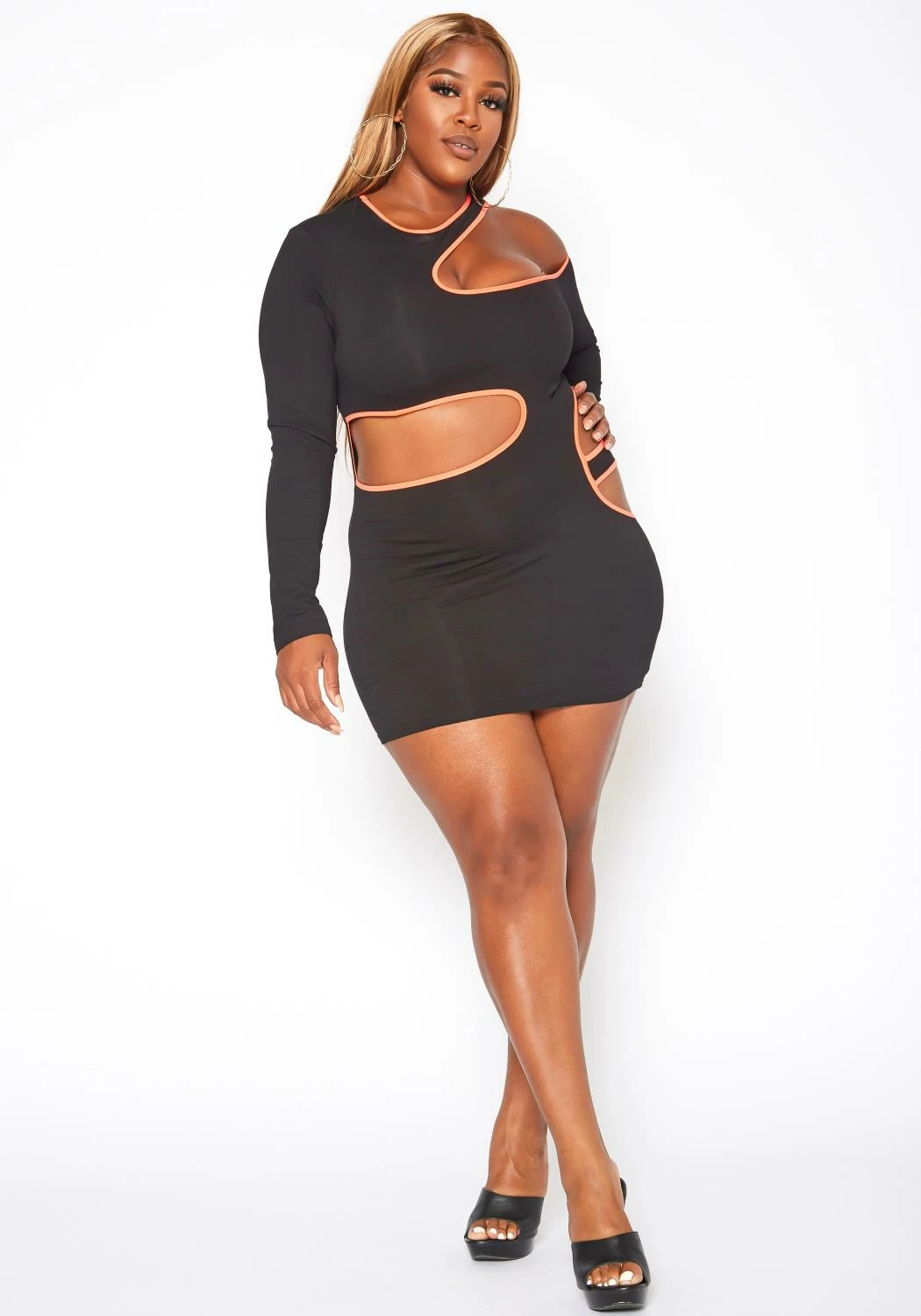 Plus Size Neon Trim Cut Out Bodycon Mini Dress 2 Plus Size Neon Trim Cut Out Bodycon Mini Dress - Image 2