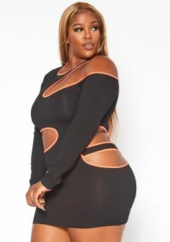 Plus Size Neon Trim Cut Out Bodycon Mini Dress 7 Plus Size Neon Trim Cut Out Bodycon Mini Dress -Asoph Sales Shop 2018763 276 1