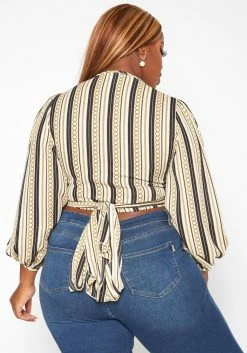 Plus Size Chainlink Striped Print Wrap Crop Top -Asoph Sales Shop 2018774 135 3