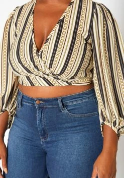 Plus Size Chainlink Striped Print Wrap Crop Top -Asoph Sales Shop 2018774 135 4