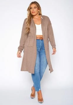 Plus Size Boho Knit Hooded Duster Cardigan