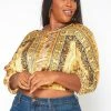 Plus Size Brocade Print Satin Blouse