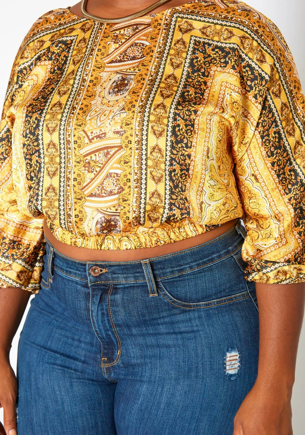 Plus Size Brocade Print Satin Blouse 5 Plus Size Brocade Print Satin Blouse - Image 5