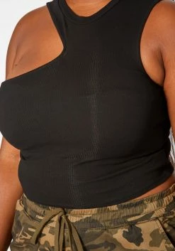 Plus Size Ribbed Knit Asymmetric One Sleeve Top -Asoph Sales Shop 2018819 001 0