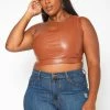 Plus Size Faux Leather One Sleeve Crop Top