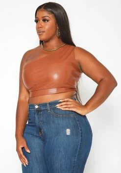 Plus Size Faux Leather One Sleeve Crop Top -Asoph Sales Shop 2018820 106 2