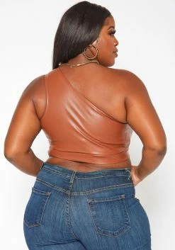 Plus Size Faux Leather One Sleeve Crop Top -Asoph Sales Shop 2018820 106 3