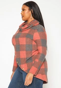 Plus Size Plaid Print Funnel Neck Sweater -Asoph Sales Shop 2018850 110 2