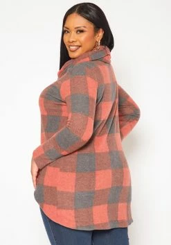 Plus Size Plaid Print Funnel Neck Sweater -Asoph Sales Shop 2018850 110 3