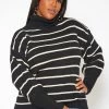 Plus Size Striped Print Turtleneck Sweater