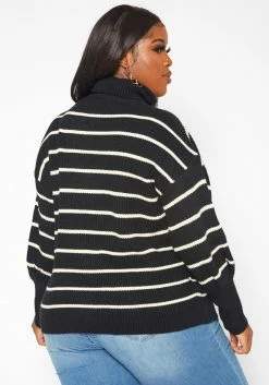 Plus Size Striped Print Turtleneck Sweater -Asoph Sales Shop 2018852 001 3