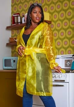 Plus Size Sheer Lined Trench Jacket