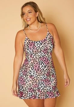 Plus Size Leopard Print Cami Mini Dress