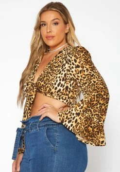 Plus Size Leopard Print Tie Front Crop Top -Asoph Sales Shop 2018872 106 2