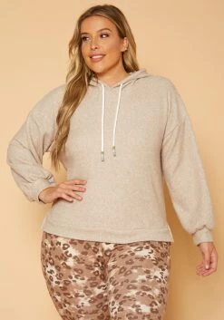 Plus Size Ribbed Knit Hooded Sweater