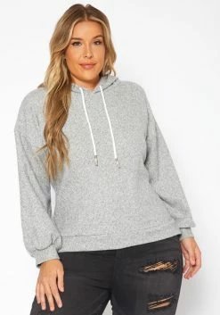 Plus Size Ribbed Knit Hooded Sweater
