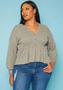 Plus Size Long Sleeve Peplum Top