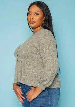 Plus Size Long Sleeve Peplum Top -Asoph Sales Shop 2019031 107 2