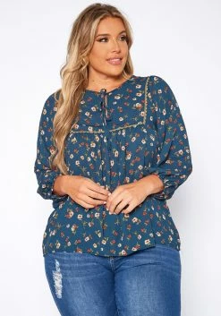 Plus Size Vintage Floral Print Blouse