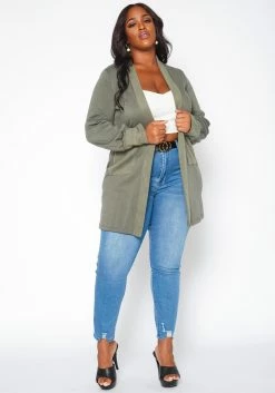 Plus Size Casual Open Front Long Cardigan