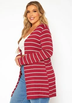 Plus Size Striped Open Front Cardigan -Asoph Sales Shop 2019123 111 2