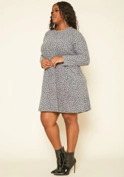 Plus Size Spotted Long Sleeve Flare Mini Dress -Asoph Sales Shop 2019169 107 2