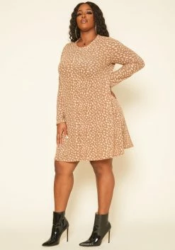 Plus Size Spotted Long Sleeve Flare Mini Dress -Asoph Sales Shop 2019169 190 2