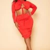 Plus Size Long Sleeve Crop Top & Mini Skirt Set