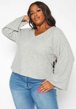 Plus Size Relaxed Fit V Neck Open Back Sweater