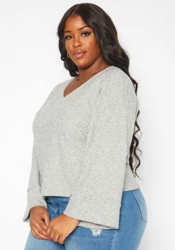 Plus Size Relaxed Fit V Neck Open Back Sweater -Asoph Sales Shop 2019181 107 2