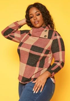 Plus Size Plaid Asymmetric Collar Sweater -Asoph Sales Shop 2019183 128 2