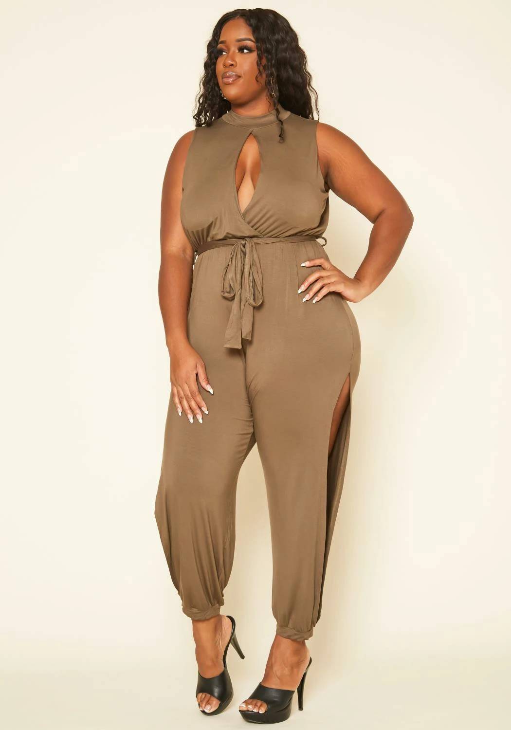 Plus Size Slit Hem Sleeveless Jumpsuit 1 Plus Size Slit Hem Sleeveless Jumpsuit