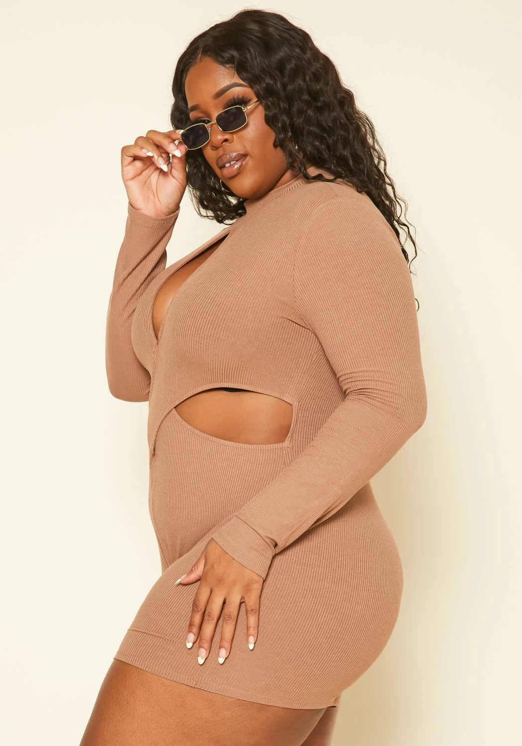 Plus Size Ribbed Knit Cut Out Romper 3 Plus Size Ribbed Knit Cut Out Romper - Image 3