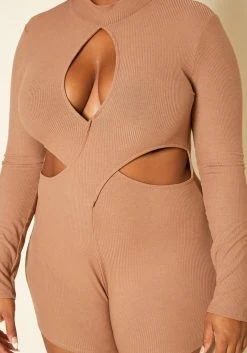 Plus Size Ribbed Knit Cut Out Romper 9 Plus Size Ribbed Knit Cut Out Romper -Asoph Sales Shop 2019193 190 4