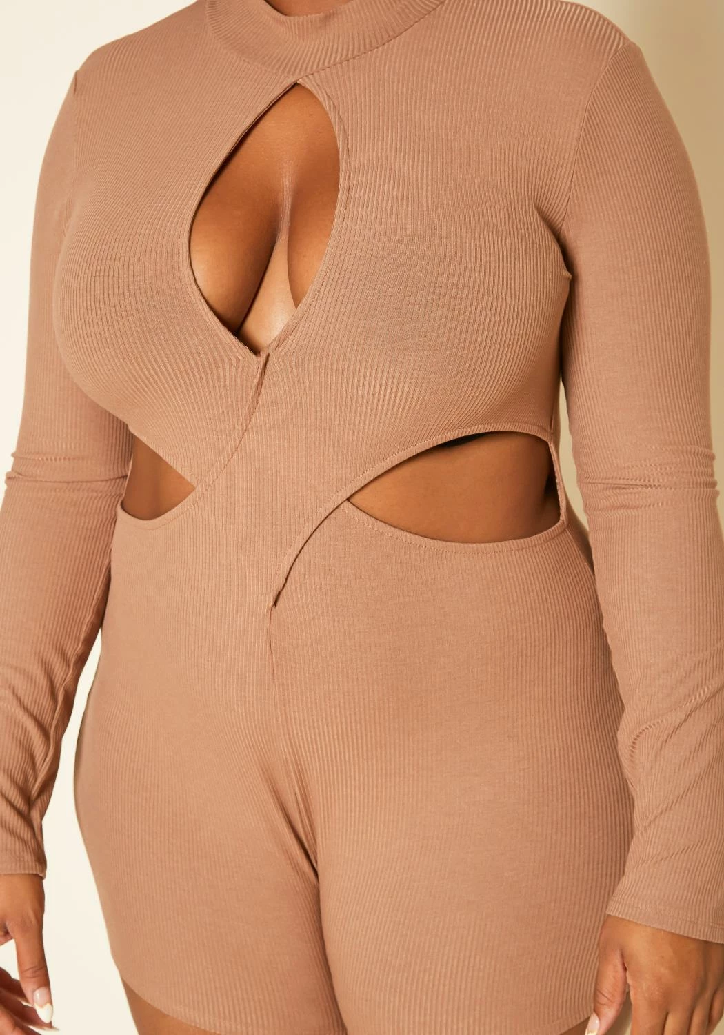 Plus Size Ribbed Knit Cut Out Romper 5 Plus Size Ribbed Knit Cut Out Romper - Image 5