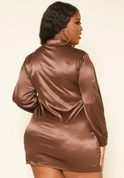 Plus Size Long Sleeve Collar Satin Mini Dress -Asoph Sales Shop 2019200 190 3