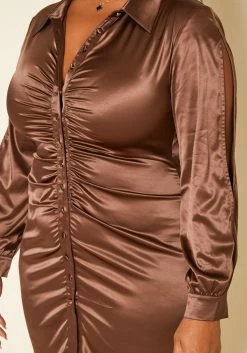 Plus Size Long Sleeve Collar Satin Mini Dress -Asoph Sales Shop 2019200 190 4