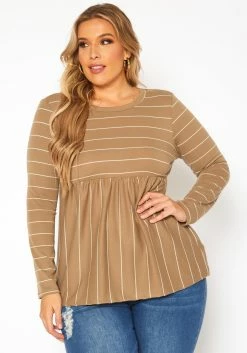 Plus Size Striped Print Flare Top