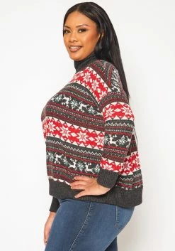 Plus Size Reindeer Print Turtleneck Sweater -Asoph Sales Shop 2019207 110 2