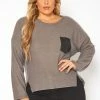 Plus Size Faux Leather Pocket Hem Sweater