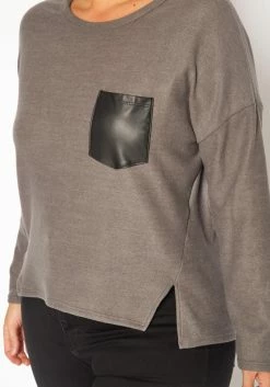 Plus Size Faux Leather Pocket Hem Sweater -Asoph Sales Shop 2019209 749 4