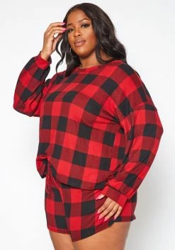 Plus Size Checker Plaid Lounge Two Piece Set -Asoph Sales Shop 2019216 110 2